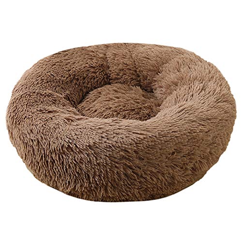 Cama para Perros y Gatos Mascotas Calentito Cojín Redondo Suave de Felpa para Perros Cachorros Gatitos Cama Impermeable Lavable a Máquina Duradera (50cm Caqui Oscuro)