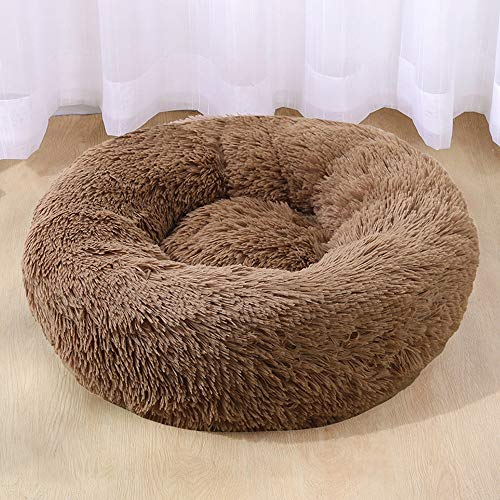 Cama para Perros y Gatos Mascotas Calentito Cojín Redondo Suave de Felpa para Perros Cachorros Gatitos Cama Impermeable Lavable a Máquina Duradera (50cm Caqui Oscuro)