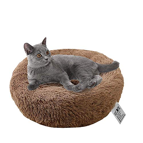 Cama para Perros y Gatos Mascotas Calentito Cojín Redondo Suave de Felpa para Perros Cachorros Gatitos Cama Impermeable Lavable a Máquina Duradera (50cm Caqui Oscuro)