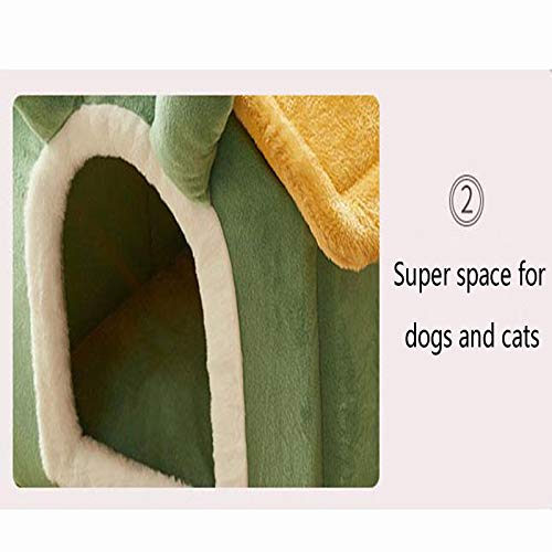 Cama para Perros y Gatos Modelado de dibujos animados Casa de mascotas Portátil Cara grande Cama de gato Nido Cara caliente para mascotas Sofá mascota mullido Fondo antideslizante para gatos medianos