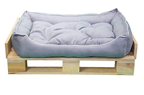Cama para Perros y Gatos, Sofá para Perros/Gatos, Cesta para Perros/Gatos con Cojín Extraíble de Color Gris + Cama Palet Europeo NUEVOS A ESTRENAR (L, Colchoneta)