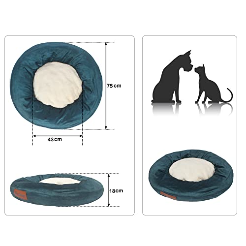 Cama para Perros y Gatos,Mascotas Calentito Cojín Redondo Suave de Felpa (75x75x18cm, Blau)