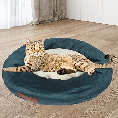Cama para Perros y Gatos,Mascotas Calentito Cojín Redondo Suave de Felpa (75x75x18cm, Blau)
