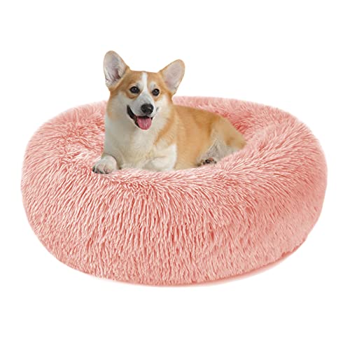 Cama Perro Gato Mediano Grande - Cama para Perros Redonda Antiestres Suave Lavables, Cálido Felpa Cama Cojin Interior Invierno para Perro y Gato Medianos Grande (XL-70cm, Rosado)