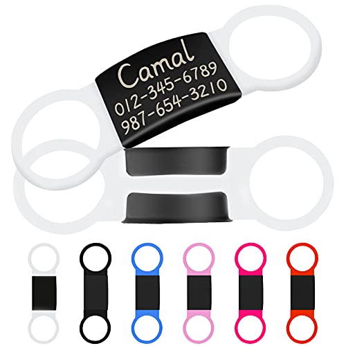 CAMAL Chapa Perro Grabada, 2 Piezas Placa de Identificación Personalizada para Perros y Gatos, Silenciosas Placas para Perros Grabadas Acero Inoxidable, Accesorios para Collares (Blanco, S)