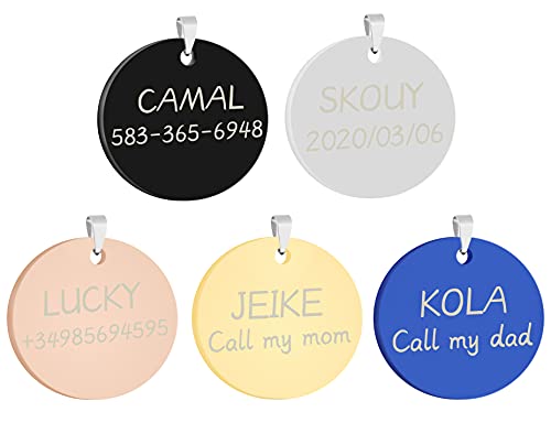 CAMAL Chapa Perro Grabada, 2 Piezas Ronda Placas para Perros y Gatos, 25mm, Chapas Personalizadas (Oro)