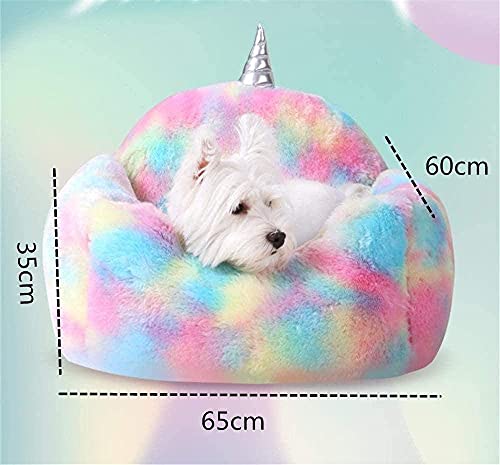Camas para perros Forma de unicornio Cama para gatos Cama para perros Cojín de animales lavable Elegante con borde Suave Mimoso Invierno Interior Piel Perros medianos pequeños Canasta rectangular para