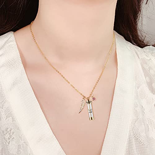 Canghai Collar de cristal con colgante de cenizas de reloj de arena, collar con colgante de tubo cilíndrico, urnas conmemorativas de arenas movedizas, medallón de cremación, contenedor (dorado)