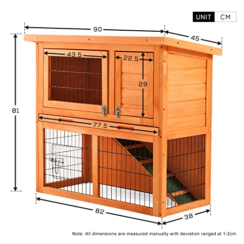 Casa De Conejo De Madera De 2 Niveles, Jaula De Jardín Dúplex Y Casa De Mascotas con Mesa De Rampa para Techo Resistente A La Intemperie