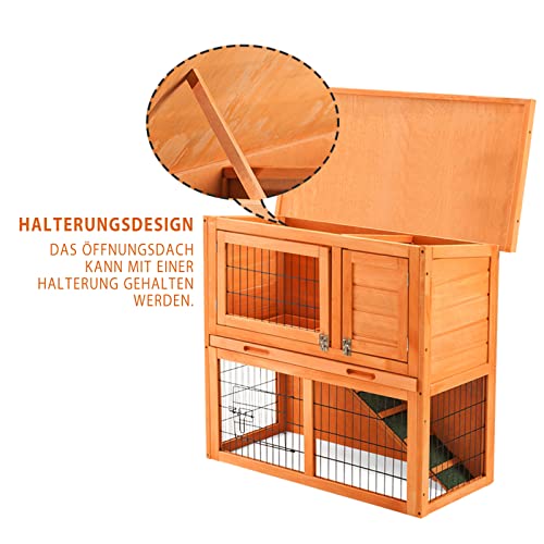 Casa De Conejo De Madera De 2 Niveles, Jaula De Jardín Dúplex Y Casa De Mascotas con Mesa De Rampa para Techo Resistente A La Intemperie