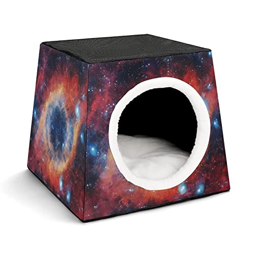 Casa de gato impresa plegable cama gato condominio gato sofá gato con cojín lavable extraíble Nebulosa ojo rojo