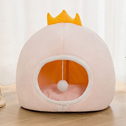 Casa de mascotas de leopardo parabrisas al aire libre casa de mascotas cama para perros suave y mullida sofá para gatos casa de comodidad de felpa cesta para perros calor Corona rosa M：45*41*28CM