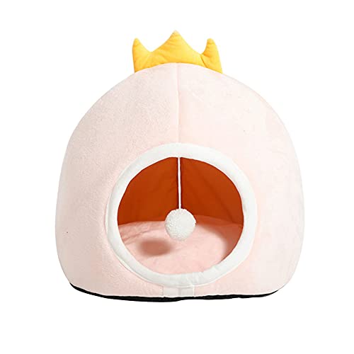 Casa de mascotas de leopardo parabrisas al aire libre casa de mascotas cama para perros suave y mullida sofá para gatos casa de comodidad de felpa cesta para perros calor Corona rosa M：45*41*28CM