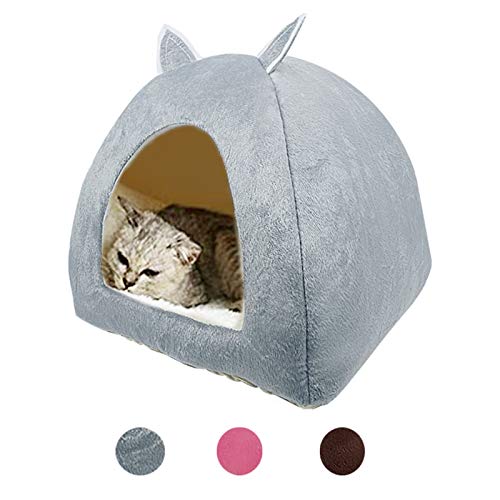 Casa Gato caseta perro, Casa de mascotas con peluche suave cojín gato taver nido invierno gato cama plegable gatos de interior cachorro mascotas casa cueva ( Color : Pink , Size : S 28cm 28cm 32cm )