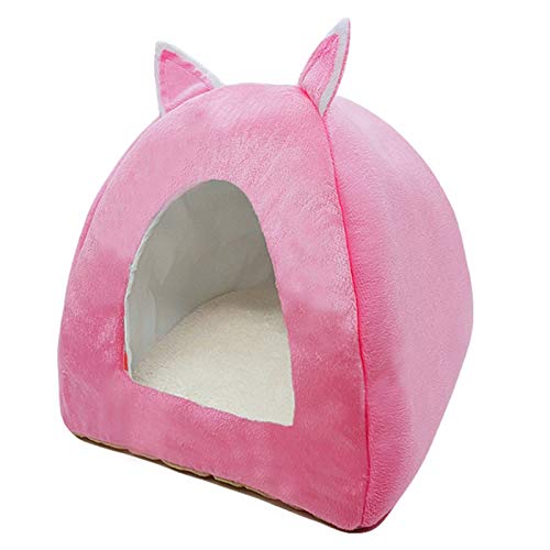 Casa Gato caseta perro, Casa de mascotas con peluche suave cojín gato taver nido invierno gato cama plegable gatos de interior cachorro mascotas casa cueva ( Color : Pink , Size : S 28cm 28cm 32cm )