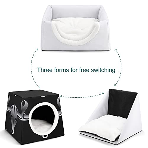 Casa Gato Personalizada Lindo Gatos Condominios Cama y Sofá Plegable con Cojín Extraíble Cabeza de Toro de Plata