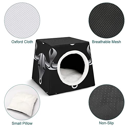Casa Gato Personalizada Lindo Gatos Condominios Cama y Sofá Plegable con Cojín Extraíble Cabeza de Toro de Plata