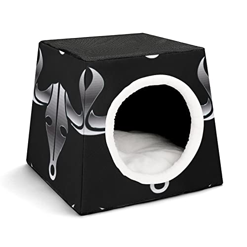 Casa Gato Personalizada Lindo Gatos Condominios Cama y Sofá Plegable con Cojín Extraíble Cabeza de Toro de Plata