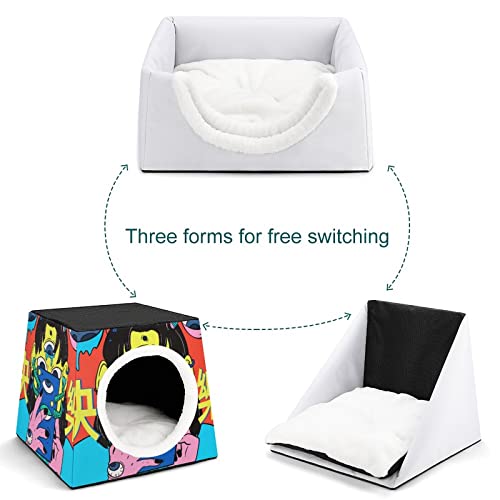 Casa para Gatos Impresa Plegable Cubo de Gato Camas y Sofás para Gatos Lindo con Cojín Extraíble Dependientes de teléfonos móviles