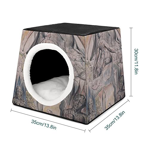 Casa para Gatos Impresa Plegable Cubo de Gato Camas y Sofás para Gatos Lindo con Cojín Extraíble Escultura Mitológica
