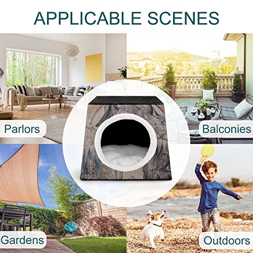 Casa para Gatos Impresa Plegable Cubo de Gato Camas y Sofás para Gatos Lindo con Cojín Extraíble Escultura Mitológica
