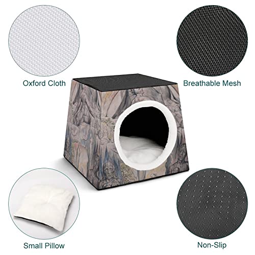 Casa para Gatos Impresa Plegable Cubo de Gato Camas y Sofás para Gatos Lindo con Cojín Extraíble Escultura Mitológica