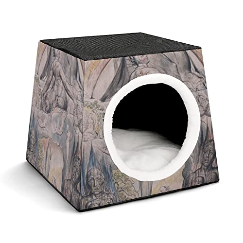 Casa para Gatos Impresa Plegable Cubo de Gato Camas y Sofás para Gatos Lindo con Cojín Extraíble Escultura Mitológica