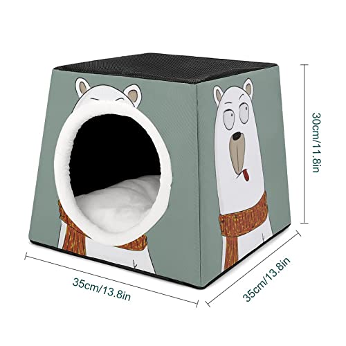 Casa para Gatos Impresa Plegable Cubo de Gato Camas y Sofás para Gatos Lindo con Cojín Extraíble Oso bizco