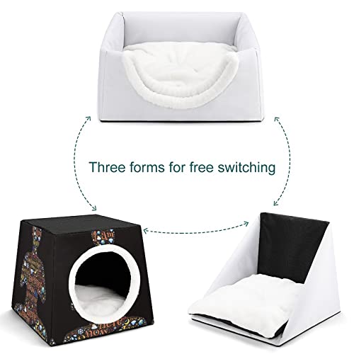 Casa para Gatos Interior Plegable Cama Sofá Cueva Impresa para Gato Lindo Cálida con Cojín Suave Caracteres de símbolos de Letras