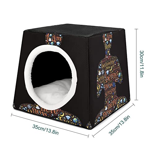 Casa para Gatos Interior Plegable Cama Sofá Cueva Impresa para Gato Lindo Cálida con Cojín Suave Caracteres de símbolos de Letras