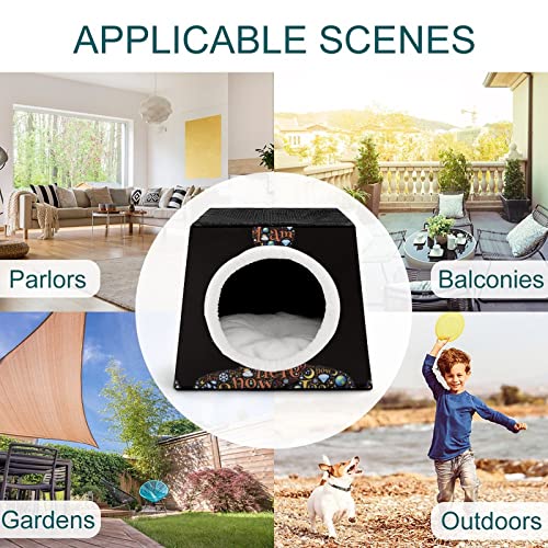 Casa para Gatos Interior Plegable Cama Sofá Cueva Impresa para Gato Lindo Cálida con Cojín Suave Caracteres de símbolos de Letras