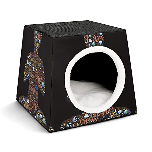 Casa para Gatos Interior Plegable Cama Sofá Cueva Impresa para Gato Lindo Cálida con Cojín Suave Caracteres de símbolos de Letras