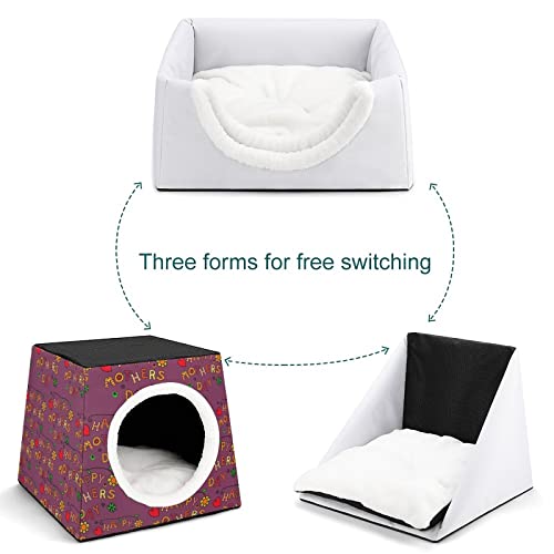 Casa para Gatos Interior Plegable Cama Sofá Cueva Impresa para Gato Lindo Cálida con Cojín Suave Feliz día de la Madre