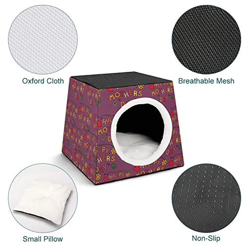 Casa para Gatos Interior Plegable Cama Sofá Cueva Impresa para Gato Lindo Cálida con Cojín Suave Feliz día de la Madre