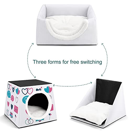 Casa para Gatos Interior Plegable Cama Sofá Cueva Impresa para Gato Lindo Cálida con Cojín Suave Icono de símbolo de Amor