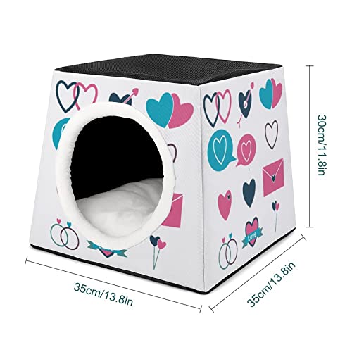 Casa para Gatos Interior Plegable Cama Sofá Cueva Impresa para Gato Lindo Cálida con Cojín Suave Icono de símbolo de Amor