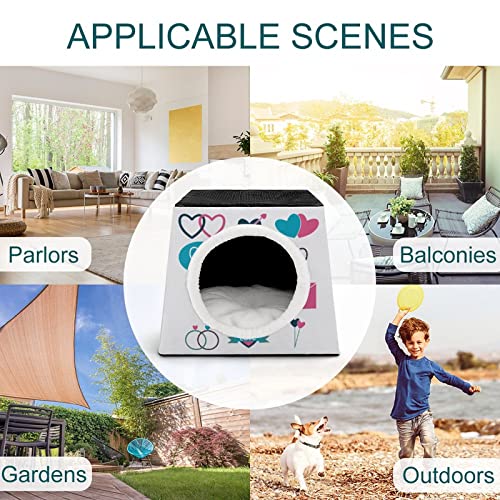 Casa para Gatos Interior Plegable Cama Sofá Cueva Impresa para Gato Lindo Cálida con Cojín Suave Icono de símbolo de Amor