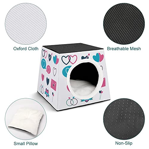 Casa para Gatos Interior Plegable Cama Sofá Cueva Impresa para Gato Lindo Cálida con Cojín Suave Icono de símbolo de Amor