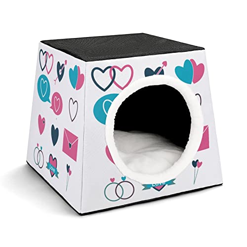 Casa para Gatos Interior Plegable Cama Sofá Cueva Impresa para Gato Lindo Cálida con Cojín Suave Icono de símbolo de Amor