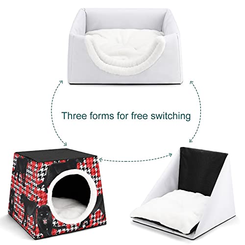 Casa para Gatos Interior Plegable Cama Sofá Cueva Impresa para Gato Lindo Cálida con Cojín Suave Pantera Negra roja