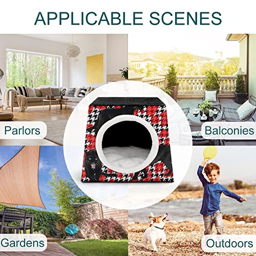 Casa para Gatos Interior Plegable Cama Sofá Cueva Impresa para Gato Lindo Cálida con Cojín Suave Pantera Negra roja