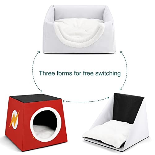 Casa para Gatos Interior Plegable Cama Sofá Cueva Impresa para Gato Lindo Cálida con Cojín Suave Símbolo de luz roja