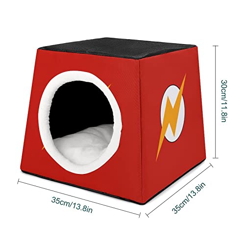 Casa para Gatos Interior Plegable Cama Sofá Cueva Impresa para Gato Lindo Cálida con Cojín Suave Símbolo de luz roja