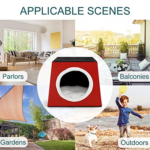 Casa para Gatos Interior Plegable Cama Sofá Cueva Impresa para Gato Lindo Cálida con Cojín Suave Símbolo de luz roja