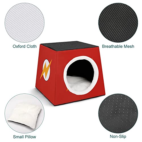 Casa para Gatos Interior Plegable Cama Sofá Cueva Impresa para Gato Lindo Cálida con Cojín Suave Símbolo de luz roja