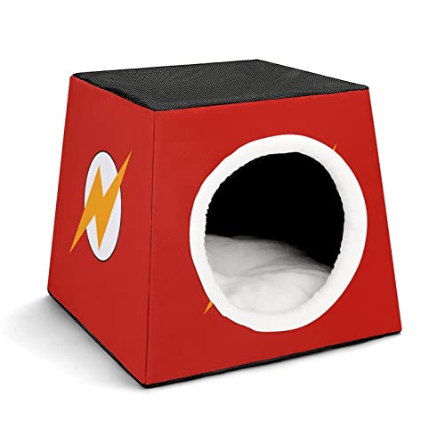 Casa para Gatos Interior Plegable Cama Sofá Cueva Impresa para Gato Lindo Cálida con Cojín Suave Símbolo de luz roja