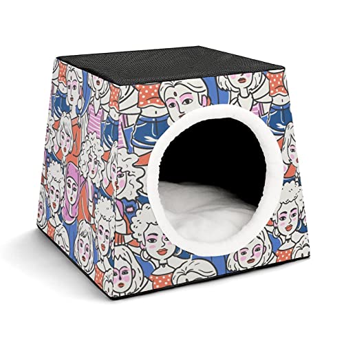 Casa para Gatos y Perros Pequeños Lindo Cama y Sofá para Mascotas Antideslizante con Cojín Suave Animación Mujeres Emoticonos