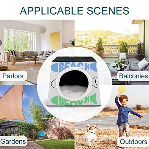 Casa Plegable para Gatos Cama Sofá Cueva para Perros diseño 3 en 1 para Mascotas pequeñas Playa de Espinas de Pescado