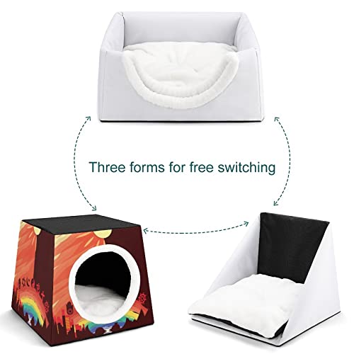 Casa Plegable para Gatos Cama Sofá Cueva para Perros diseño 3 en 1 para Mascotas pequeñas símbolo Cruz Arco Iris