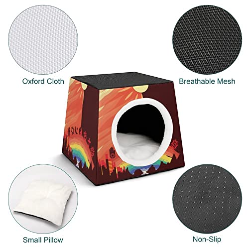 Casa Plegable para Gatos Cama Sofá Cueva para Perros diseño 3 en 1 para Mascotas pequeñas símbolo Cruz Arco Iris